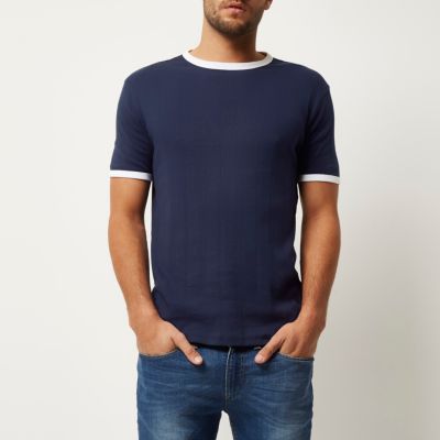 Blue slim fit ringer t-shirt